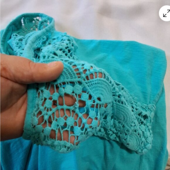 Sonoma Lifestyle Womens XL Sleeveless‎ Top Turquoise Cotton Lace Back Flaw A27 - Picture 8 of 8